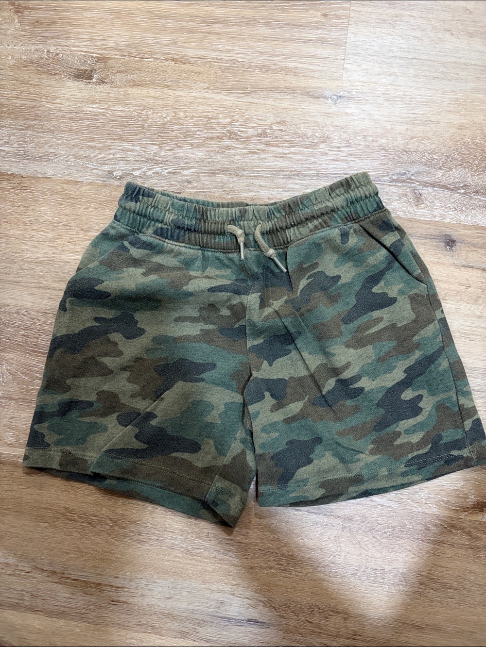 Kids Camouflage Knit Drawstring Shorts - Olive Camo